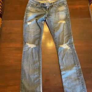 Distressed straight leg jeans